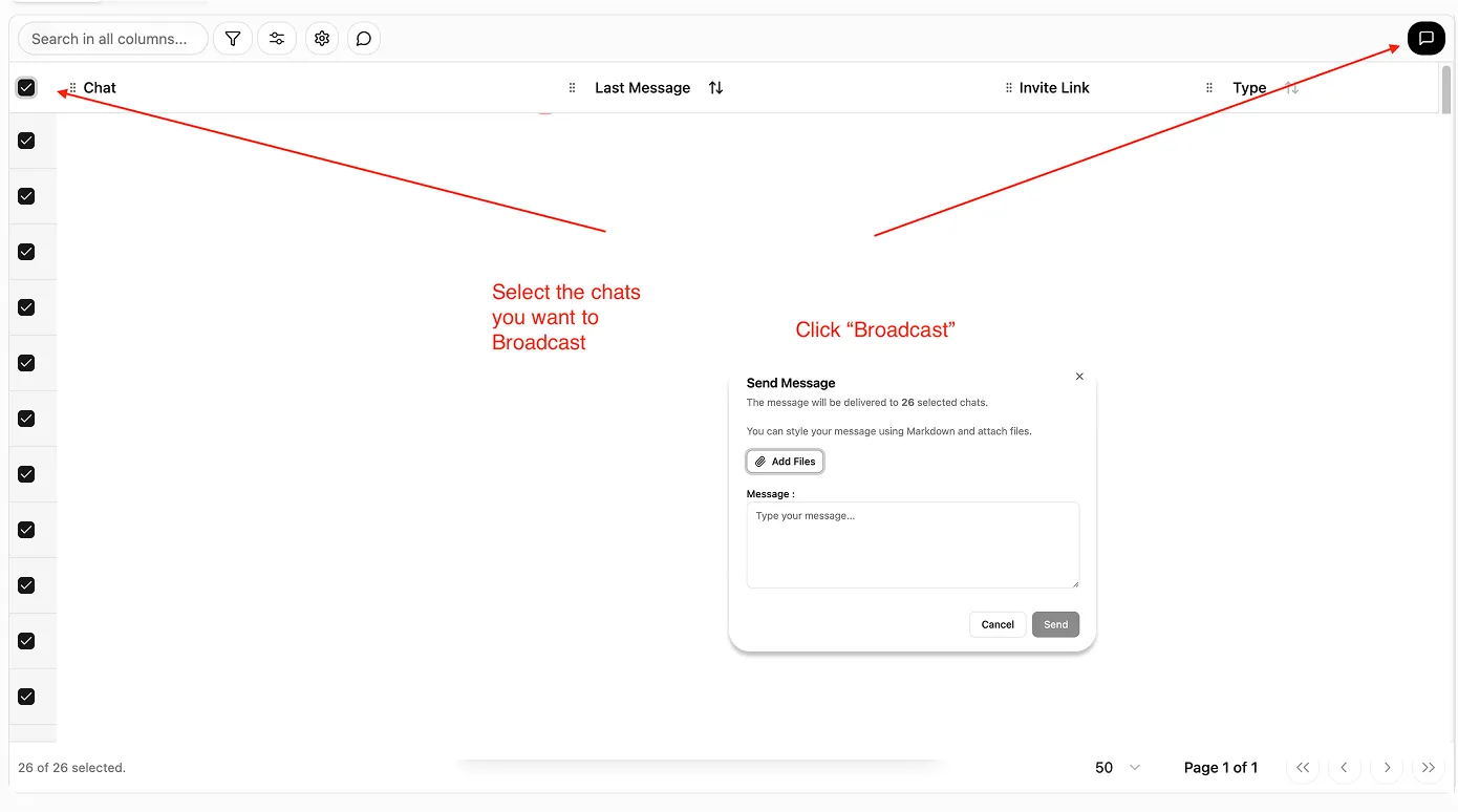 Broadcast to multiple telegram accounts at once