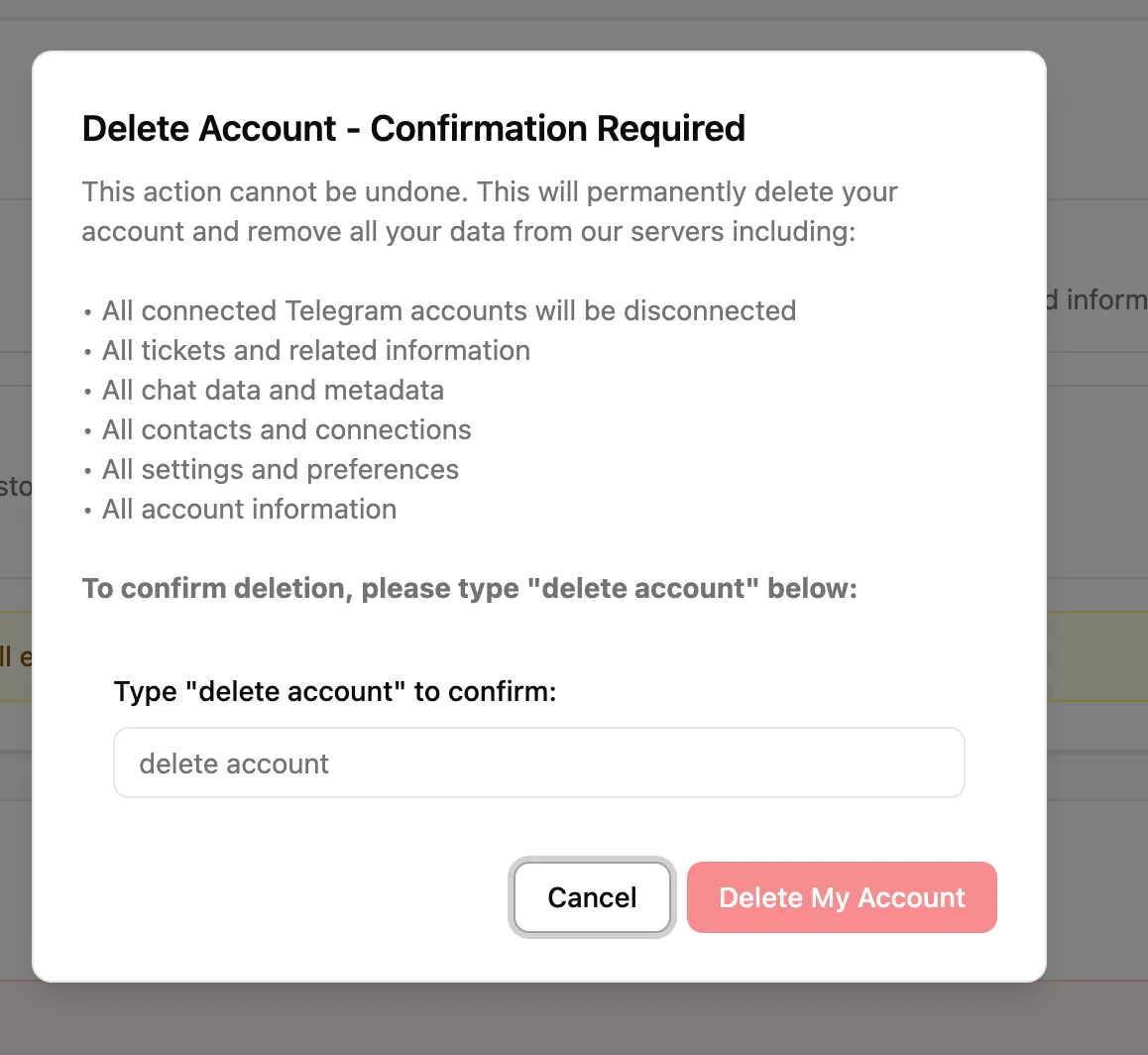 delete your telegram data stored at our CRM