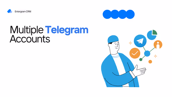 Interfaz de Entergram CRM mostrando múltiples cuentas de Telegram y una tabla de chat unificada