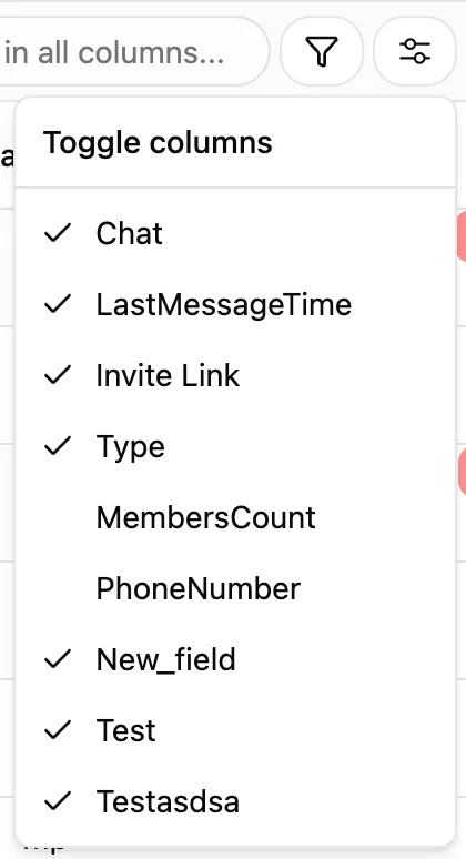 Toggle Custom Columns for Telegram CRM